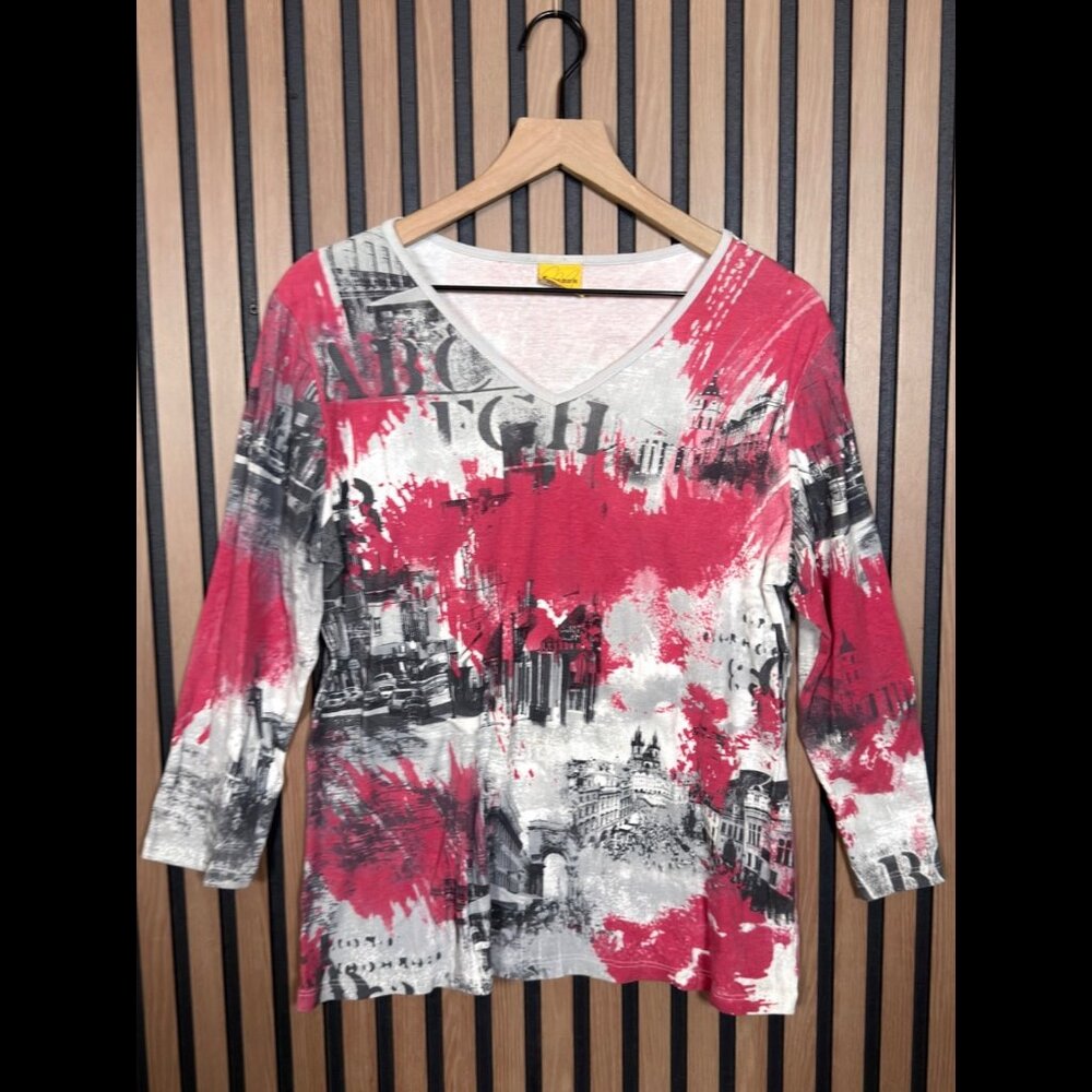 Katina Marie Top Large Womens Red y2k Long Sleeve Abstract USA Made Tee